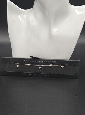 Silver CZ Station Necklace - White Gold Dipped Finish